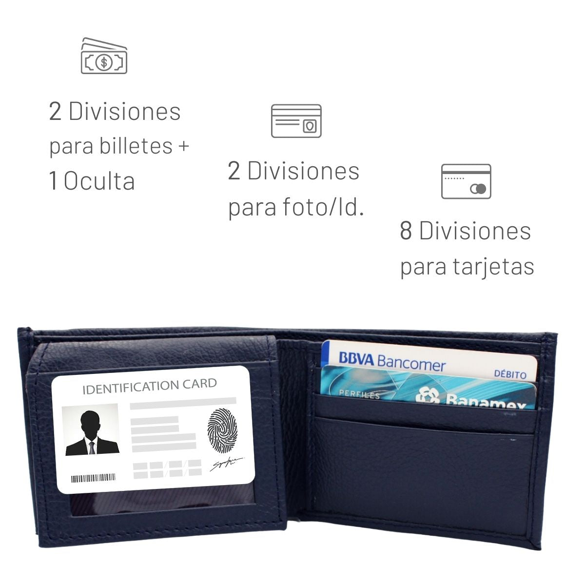 Cartera Hombre Piel Genuina Bifold Compartimento Secreto Interiores en Tela