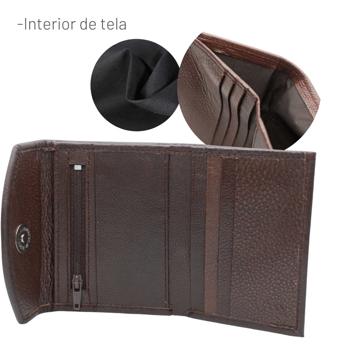 Cartera Tarjetero Piel Genuina Monedero Broche Imán Interiores en Tela