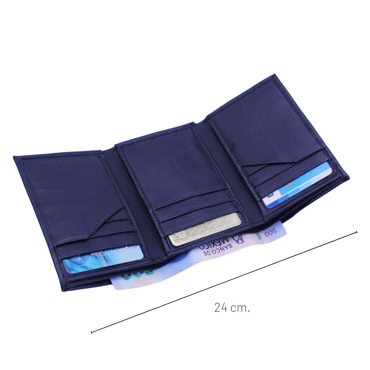 Cartera Hombre Piel Genuina Triple Compacta Interiores en Tela