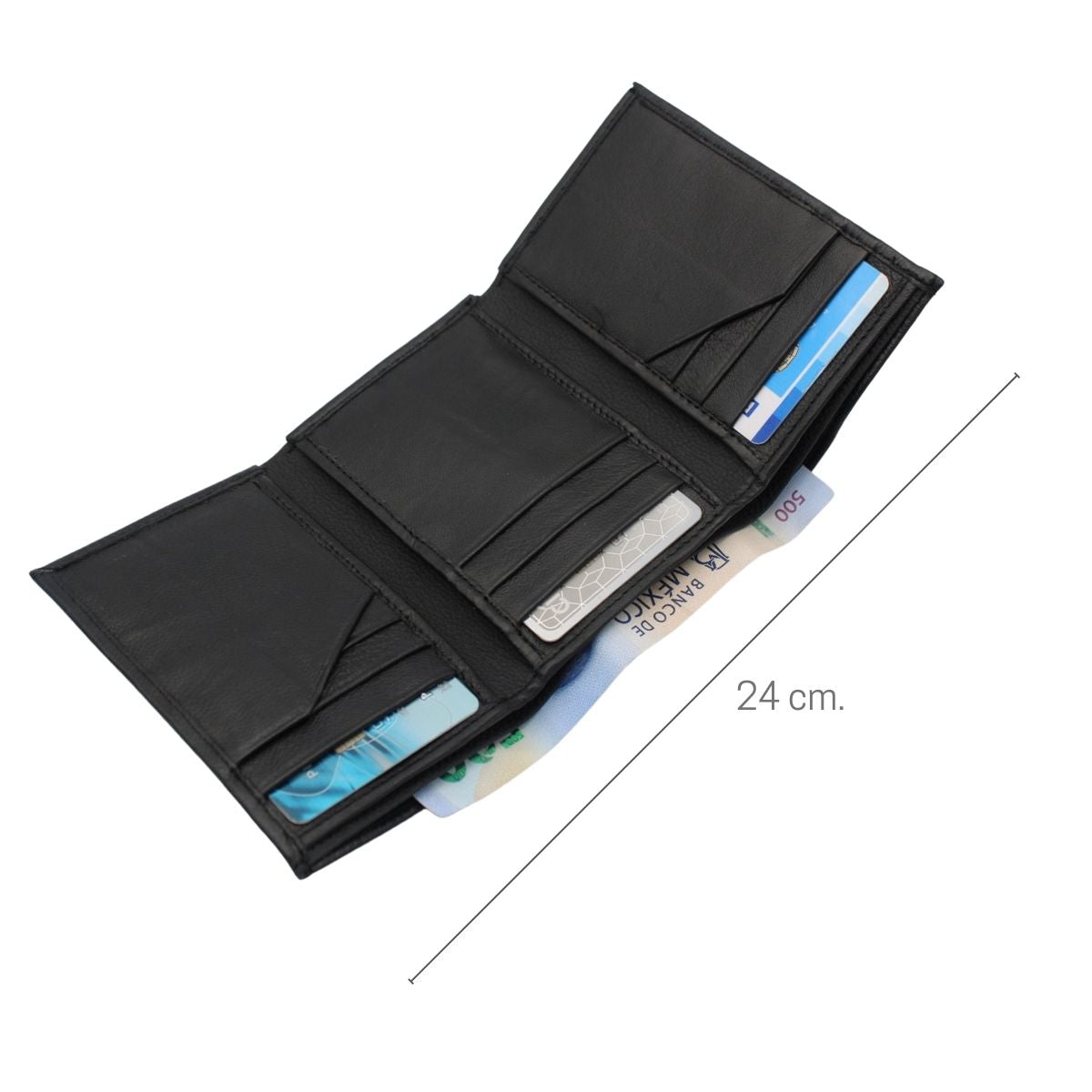 Cartera Hombre Piel Genuina Triple Compacta Interiores en Tela