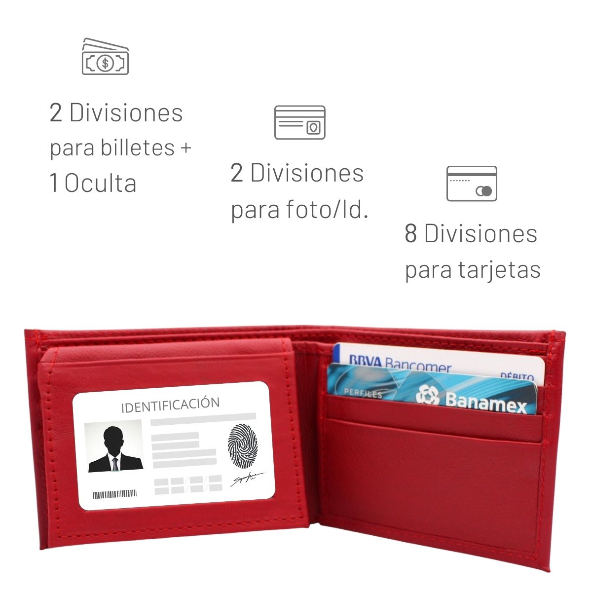 Cartera Hombre Piel Genuina Bifold Compartimento Secreto Interiores en Tela