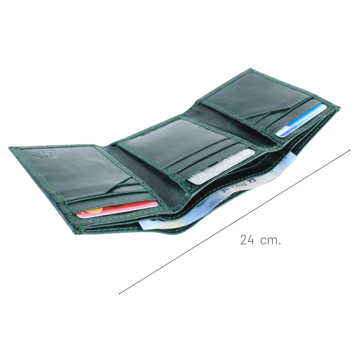 Cartera Hombre Piel Genuina Triple Compacta Interiores en Tela