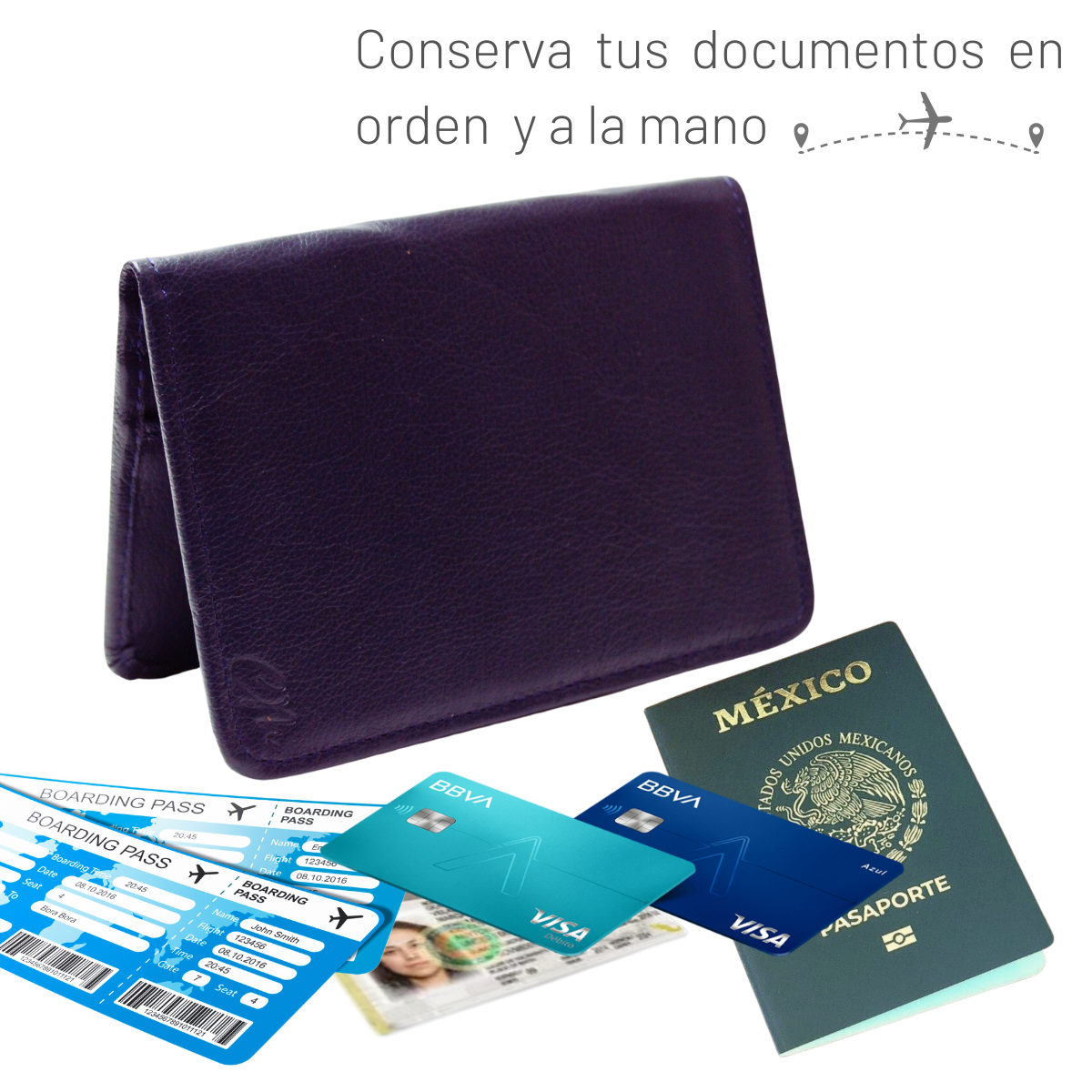Cartera Tarjetero Porta Pasaporte Piel Genuina Interiores en Piel
