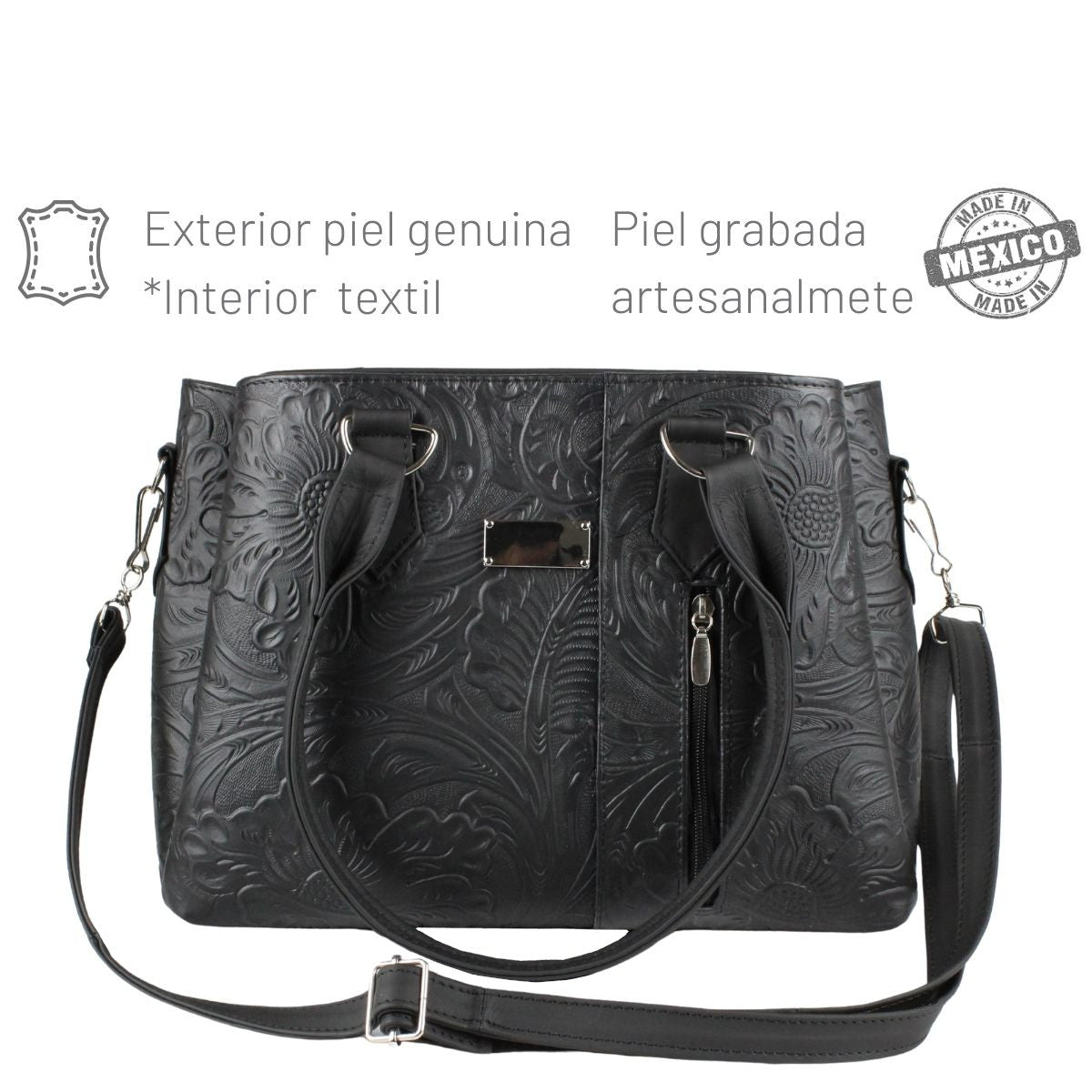 Bolsa Mujer Piel Genuina Artesanal Grande Interiores en Tela