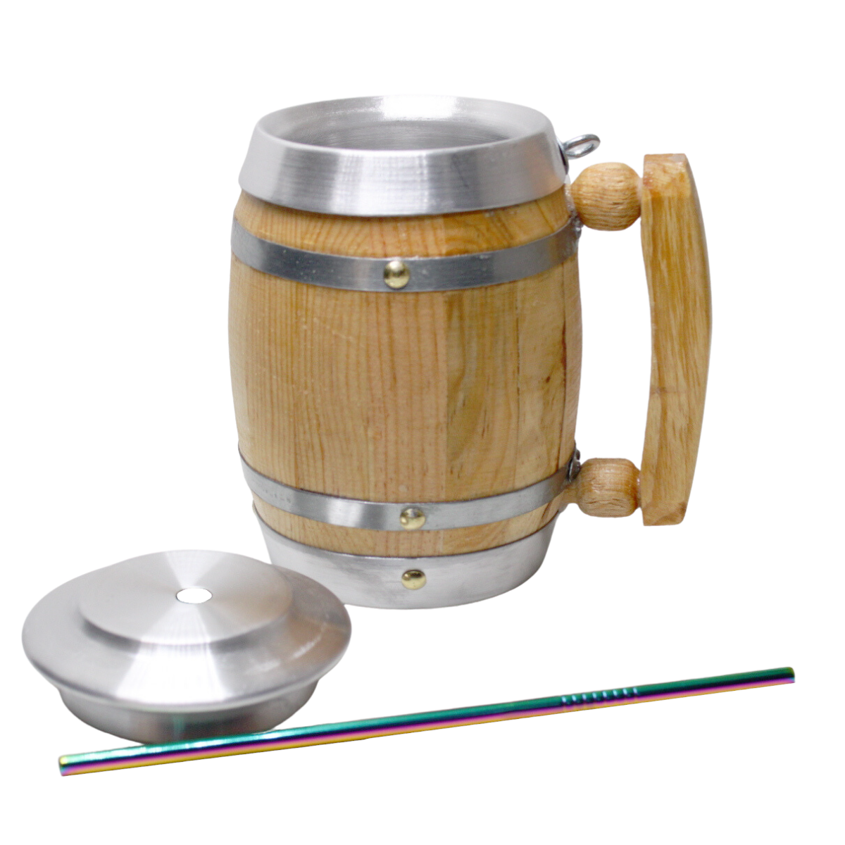 Tarro Cervecero Madera de Pino con Tapa y Popote