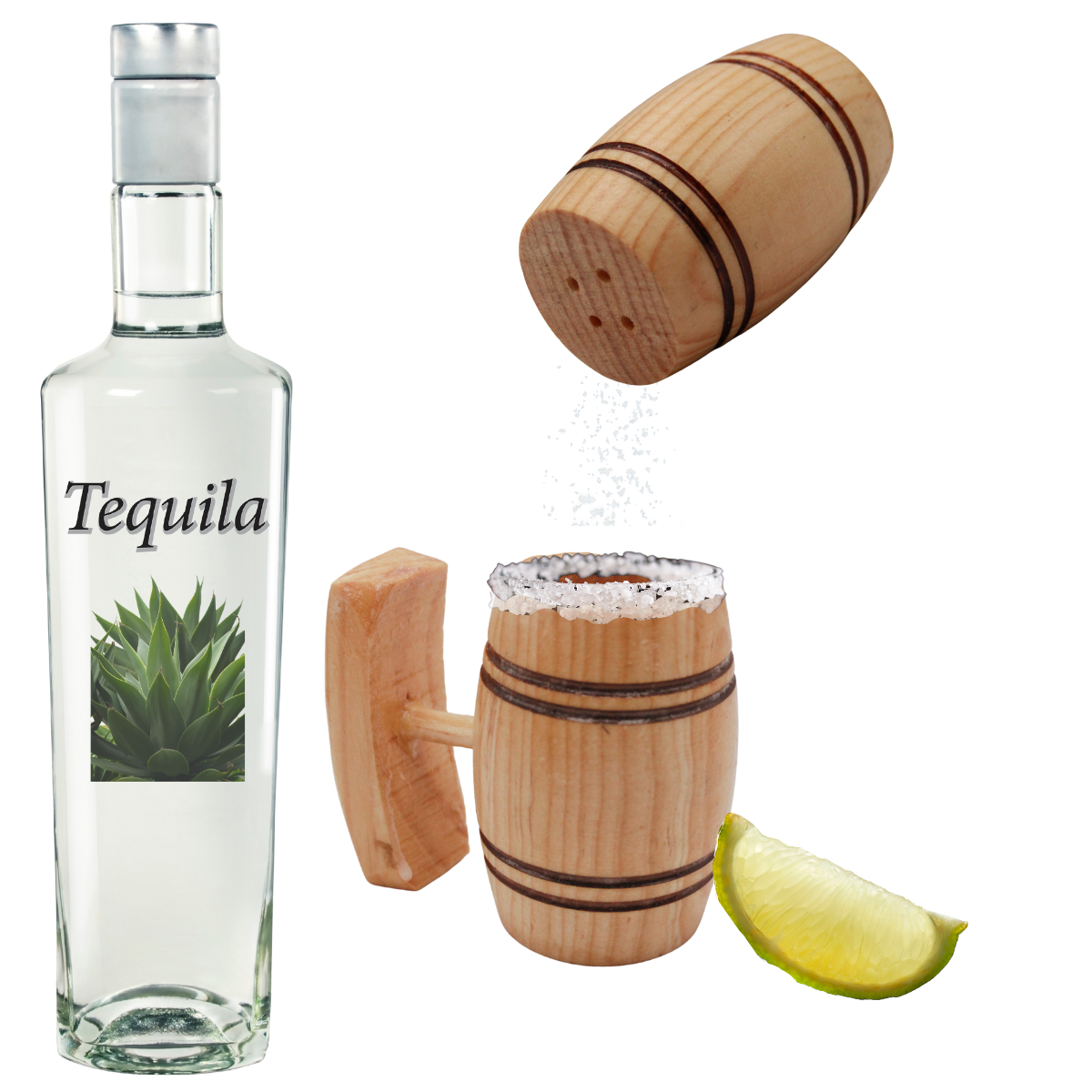 Tequilero Salero Destapador Set Barrilito Madera Artesanal Decorativo