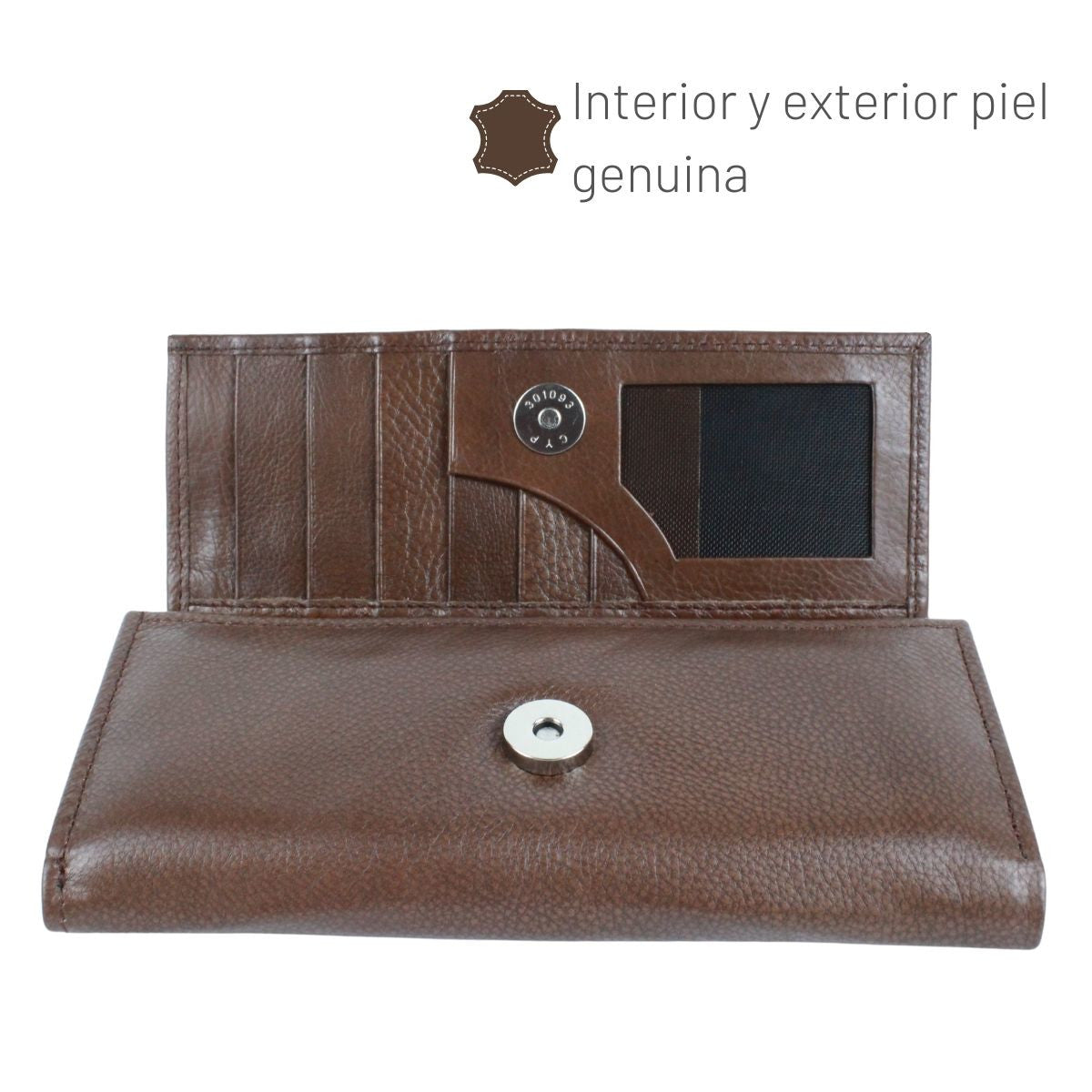 Cartera Mujer Piel Genuina Gran Capacidad Cierre Espejo Interiores en Piel