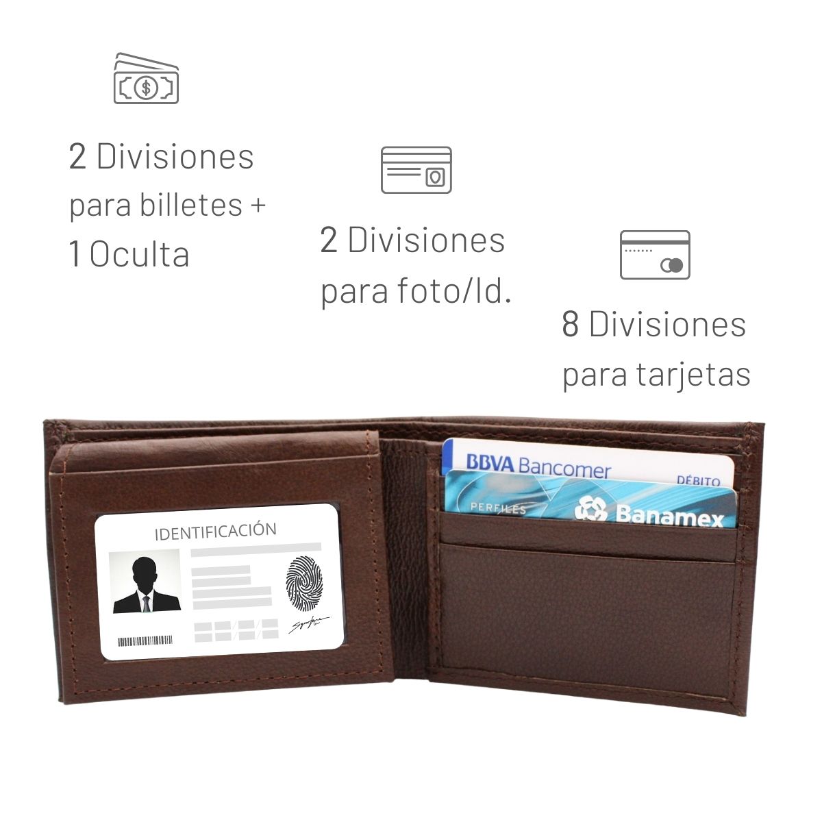 Cartera Hombre Piel Genuina Bifold Compartimento Secreto Interiores en Tela