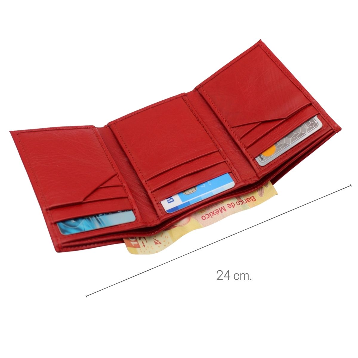 Cartera Hombre Piel Genuina Triple Compacta Interiores en Tela