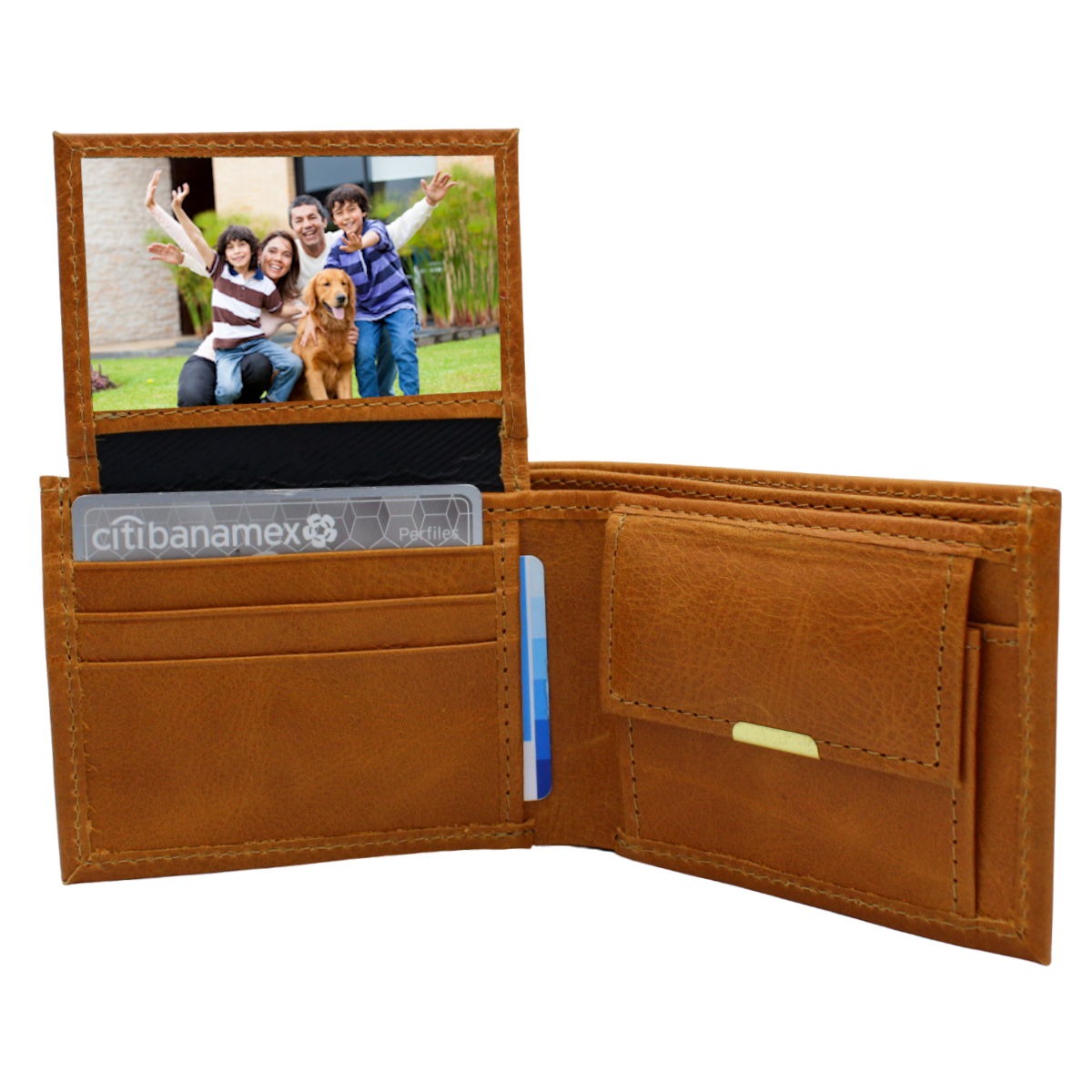 Cartera Hombre Piel Genuina Monedero Interiores en Tela