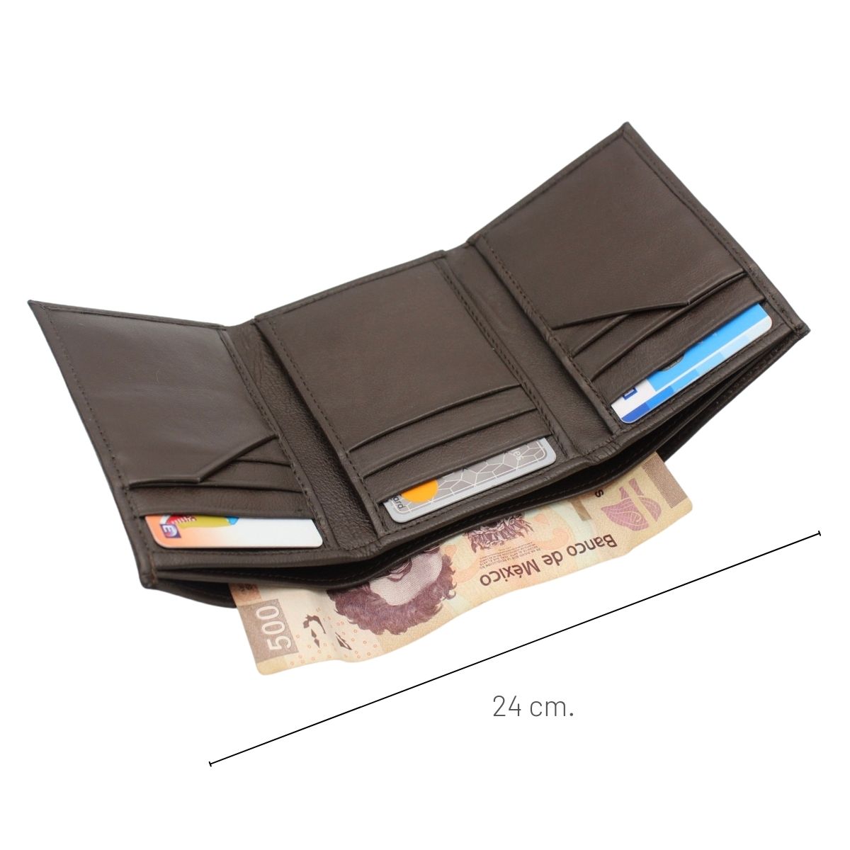 Cartera Hombre Piel Genuina Triple Compacta Interiores en Tela