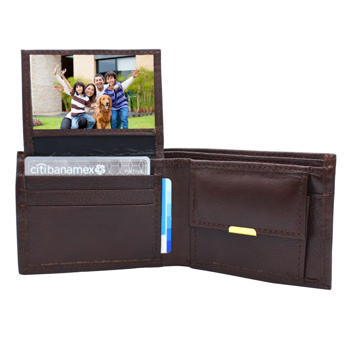 Cartera Hombre Piel Genuina Monedero Interiores en Tela