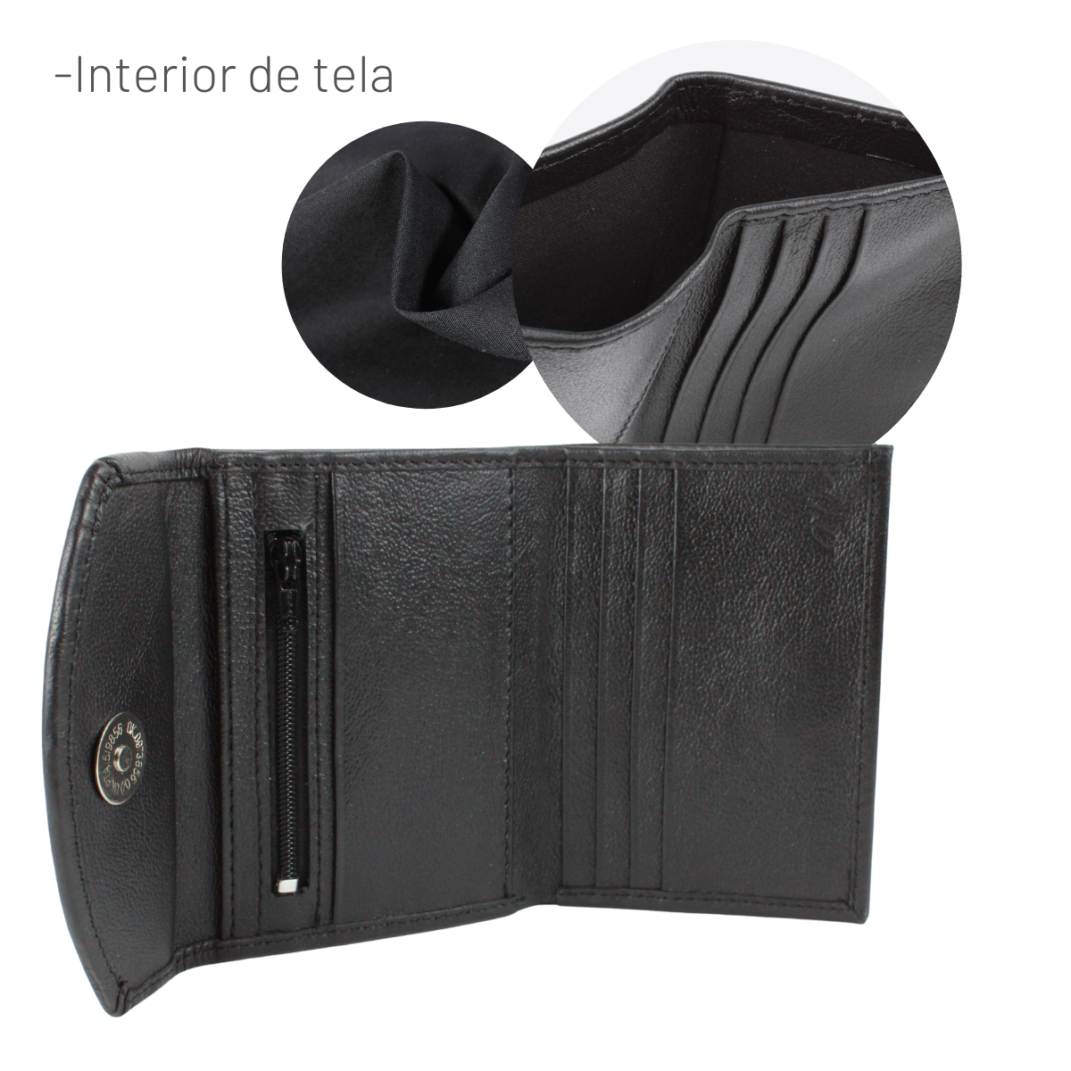 Cartera Tarjetero Piel Genuina Monedero Broche Imán Interiores en Tela