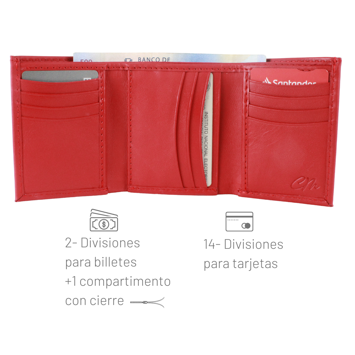 Cartera Hombre Piel Genuina Triple Cierre Interno Interiores en Piel