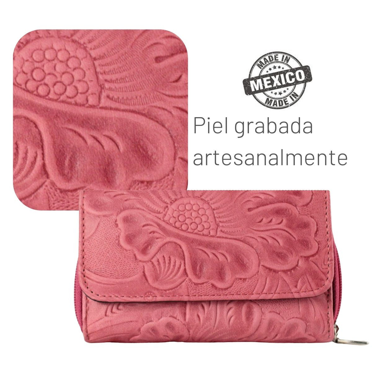 Cartera Mujer Piel Genuina Mediana Monedero Interiores en Sintético