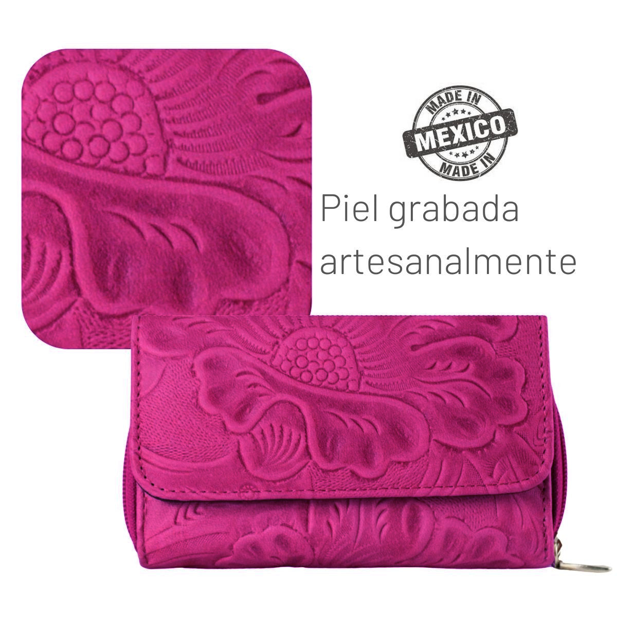 Cartera Mujer Piel Genuina Mediana Monedero Interiores en Sintético
