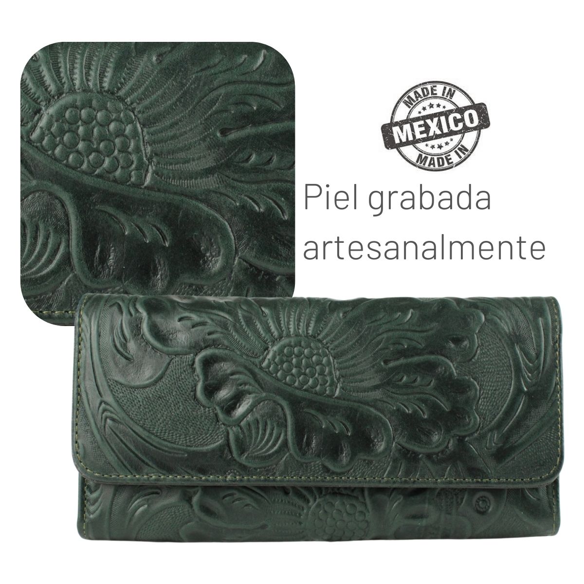 Cartera Mujer Piel Genuina Larga Tarjetero Removible Interiores en Sintético