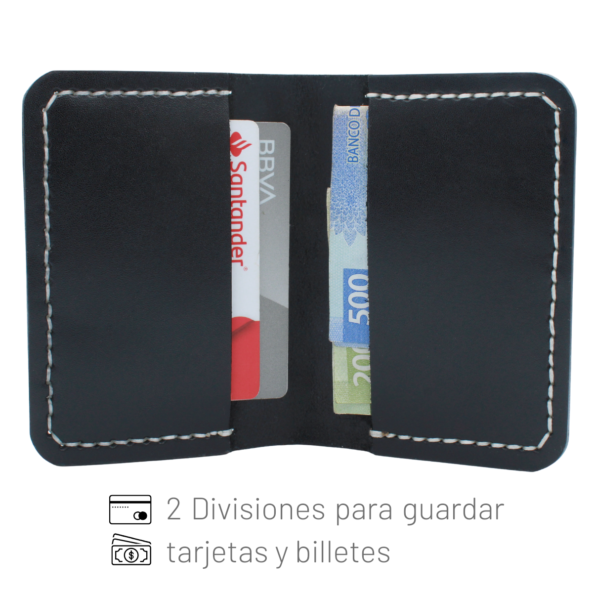 Tarjetero Plegable Cartera Hecho a Mano Piel Genuina Res