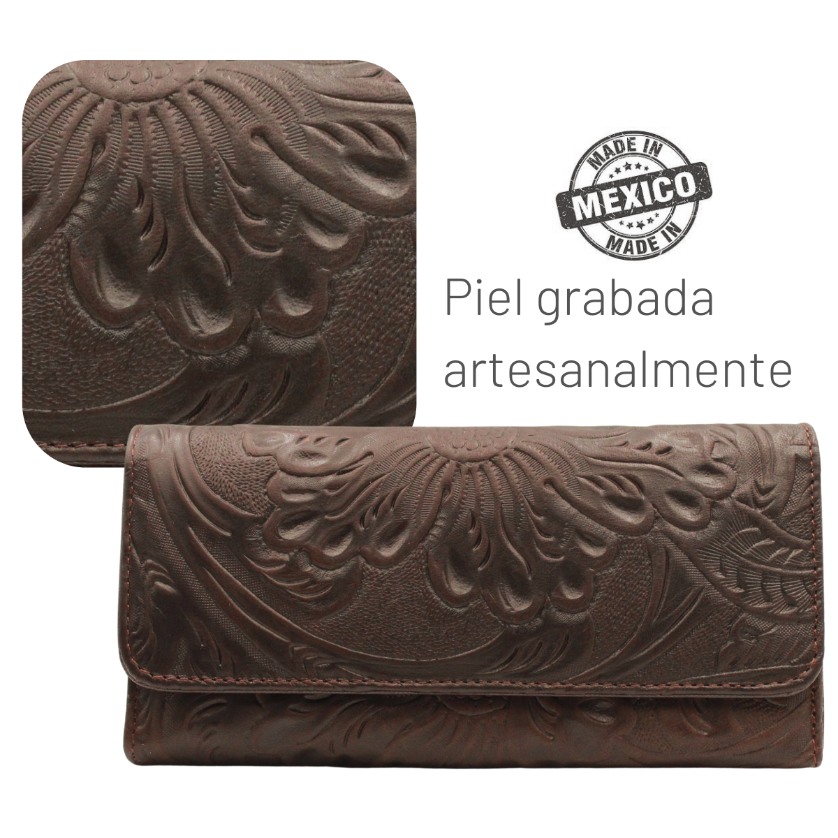 Cartera Mujer Piel Genuina Larga Tarjetero Removible Interiores en Sintético