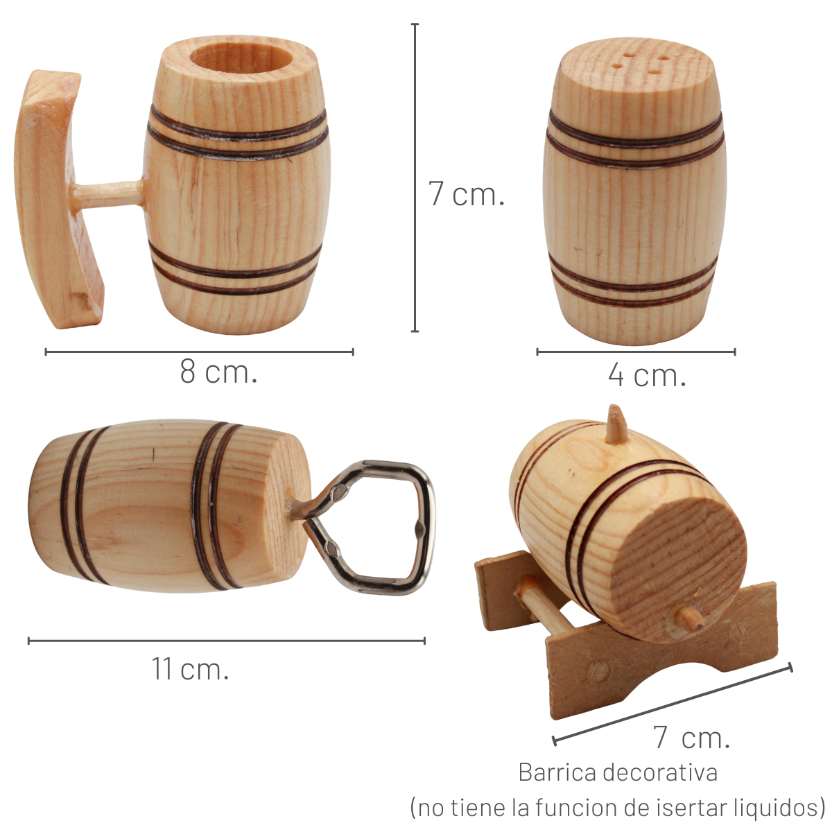 Tequilero Salero Destapador Set Barrilito Madera Artesanal Decorativo