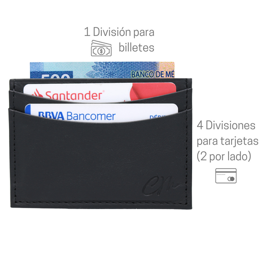 Cartera Tarjetero Piel Genuina Modelo "U" Minimalista Interiores en Piel
