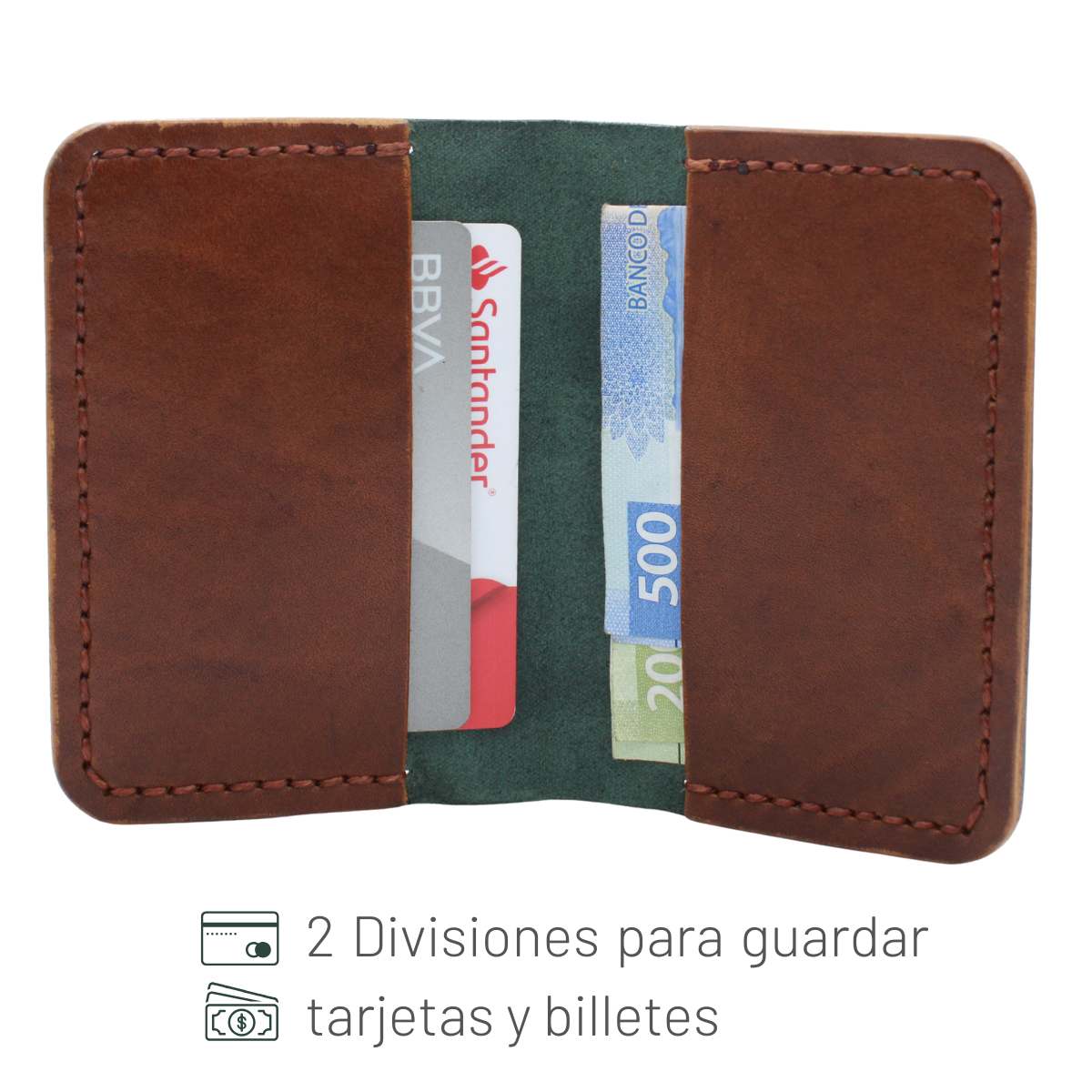 Tarjetero Plegable Cartera Hecho a Mano Piel Genuina Res