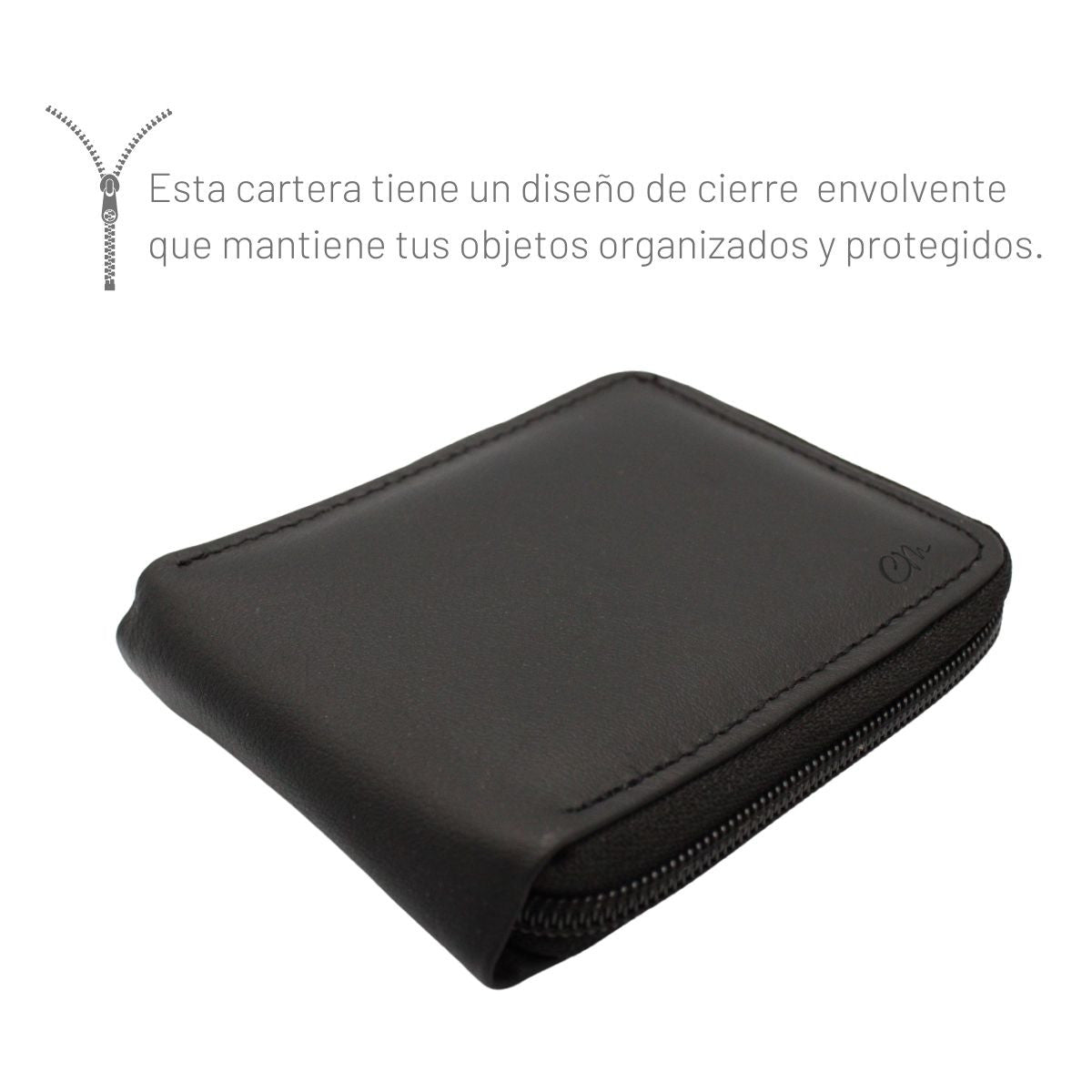 Cartera Hombre Piel Genuina Cierre Seguro Monedas Interiores en Tela