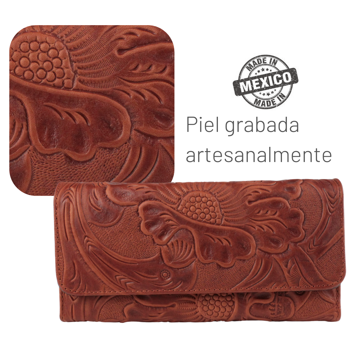 Cartera Mujer Piel Genuina Larga Tarjetero Removible Interiores en Sintético