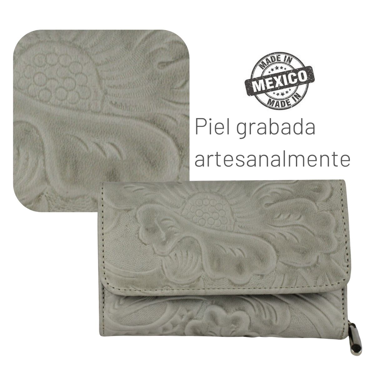 Cartera Mujer Piel Genuina Mediana Monedero Interiores en Sintético