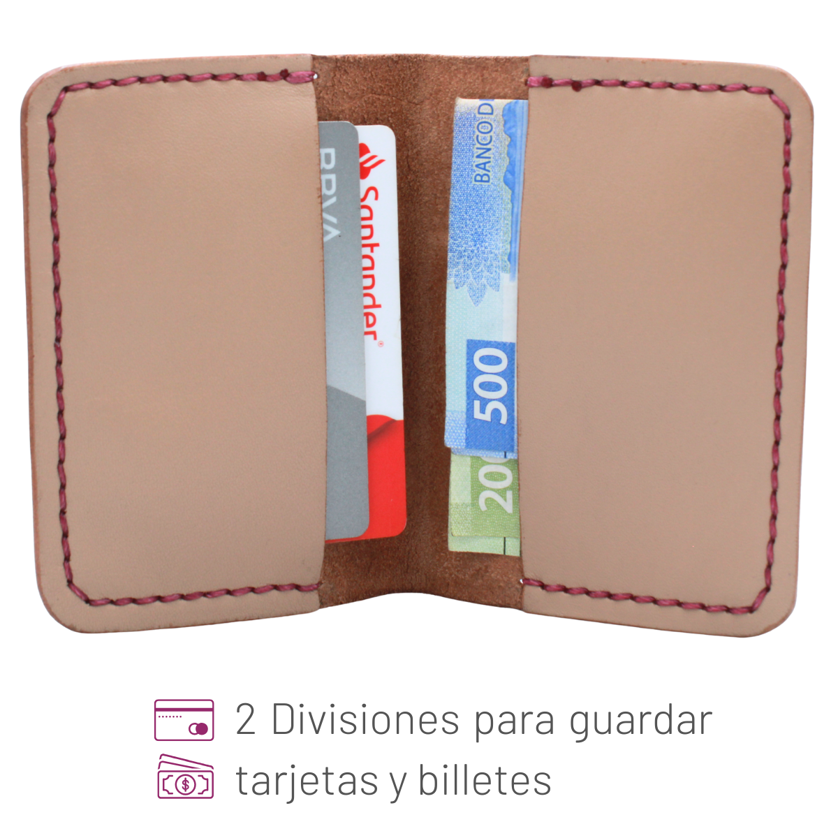Tarjetero Plegable Cartera Hecho a Mano Piel Genuina Res