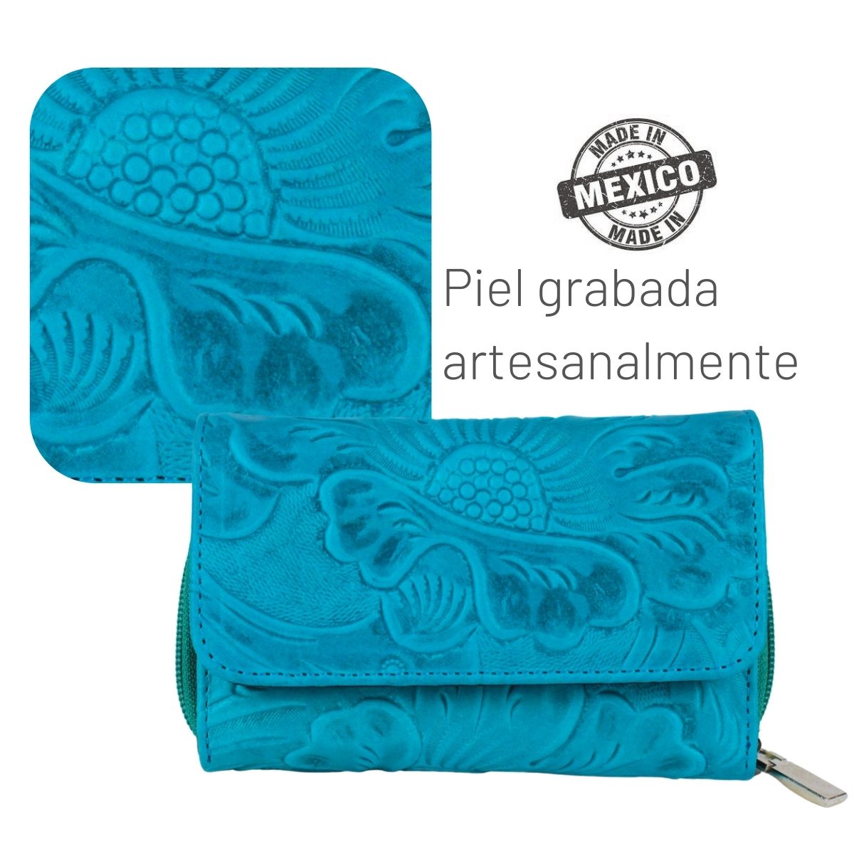 Cartera Mujer Piel Genuina Mediana Monedero Interiores en Sintético