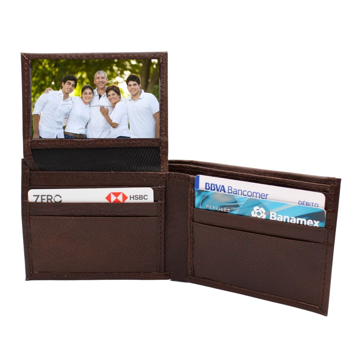 Cartera Hombre Piel Genuina Bifold Compartimento Secreto Interiores en Tela