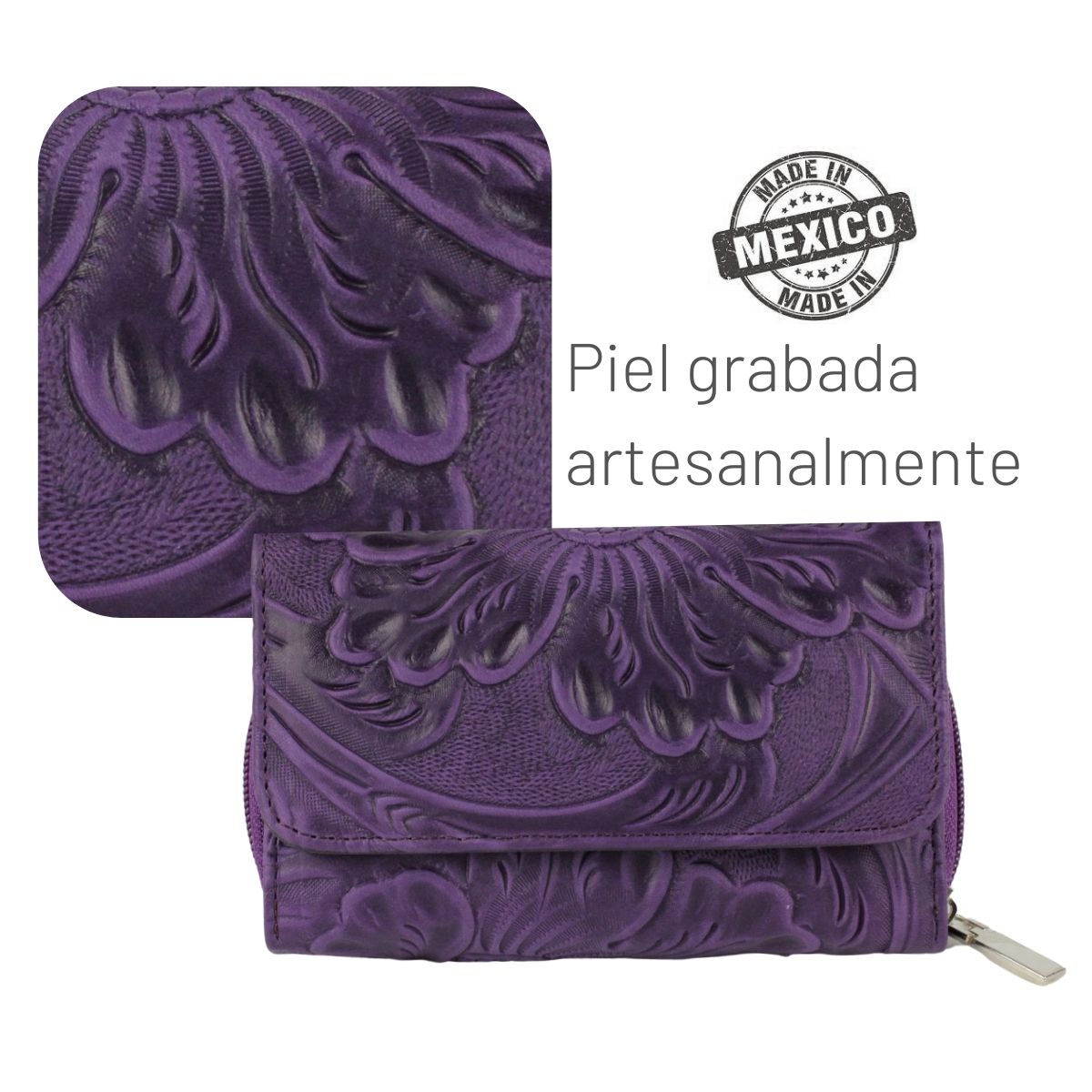 Cartera Mujer Piel Genuina Mediana Monedero Interiores en Sintético