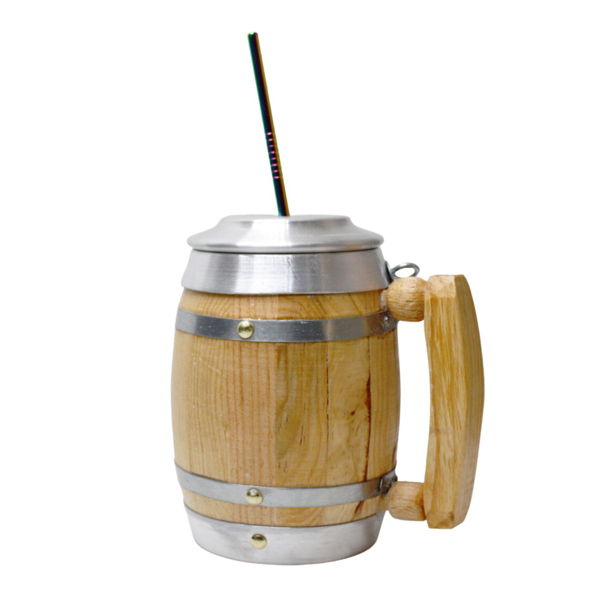 Tarro Cervecero Madera de Pino con Tapa y Popote