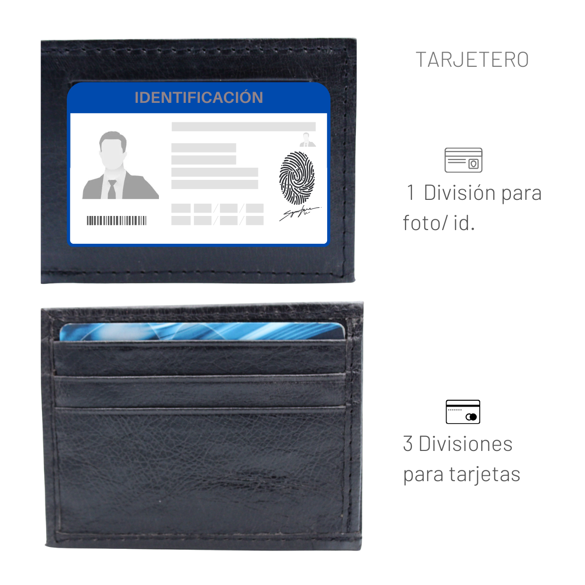 Cartera Hombre Piel Genuina Tarjetero Extraíble Vertical Interiores en Piel