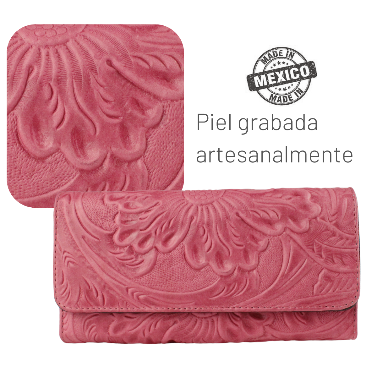 Cartera Mujer Piel Genuina Larga Tarjetero Removible Interiores en Sintético