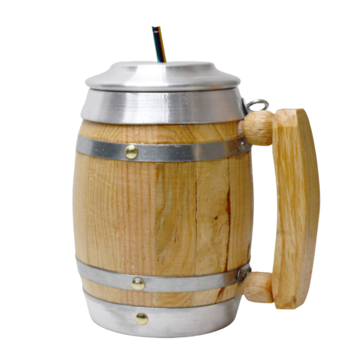 Tarro Cervecero Madera de Pino con Tapa y Popote