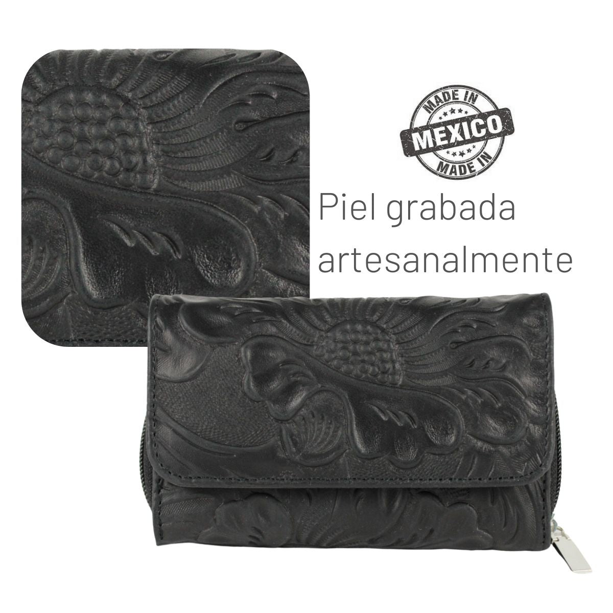 Cartera Mujer Piel Genuina Mediana Monedero Interiores en Sintético