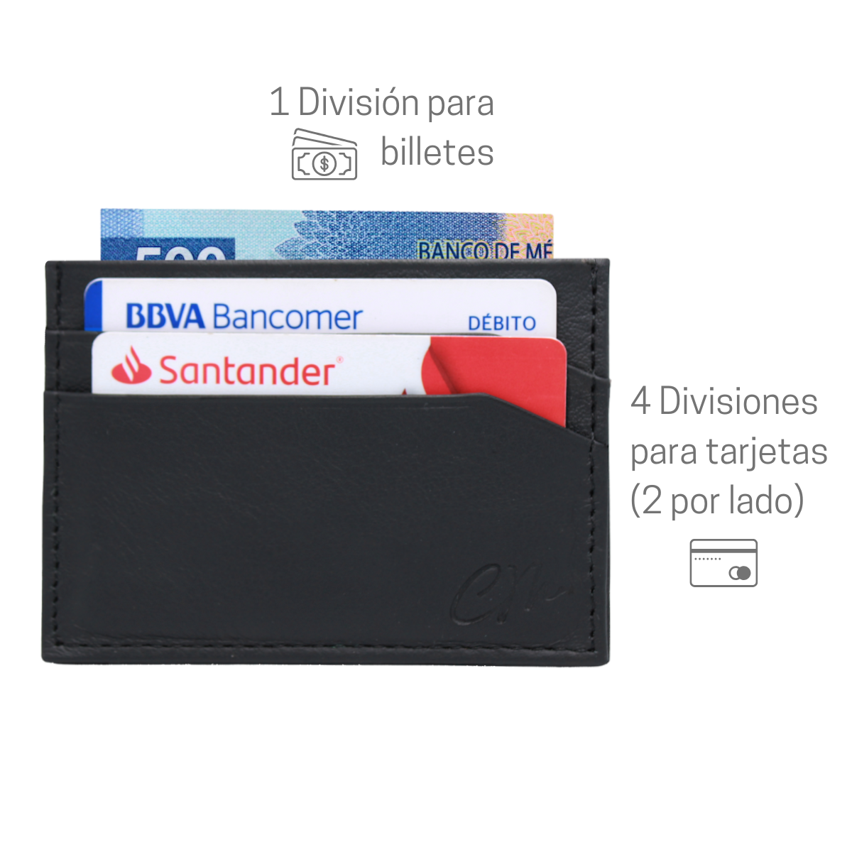 Cartera Tarjetero Piel Genuina Modelo "L" Minimalista Interiores en Piel