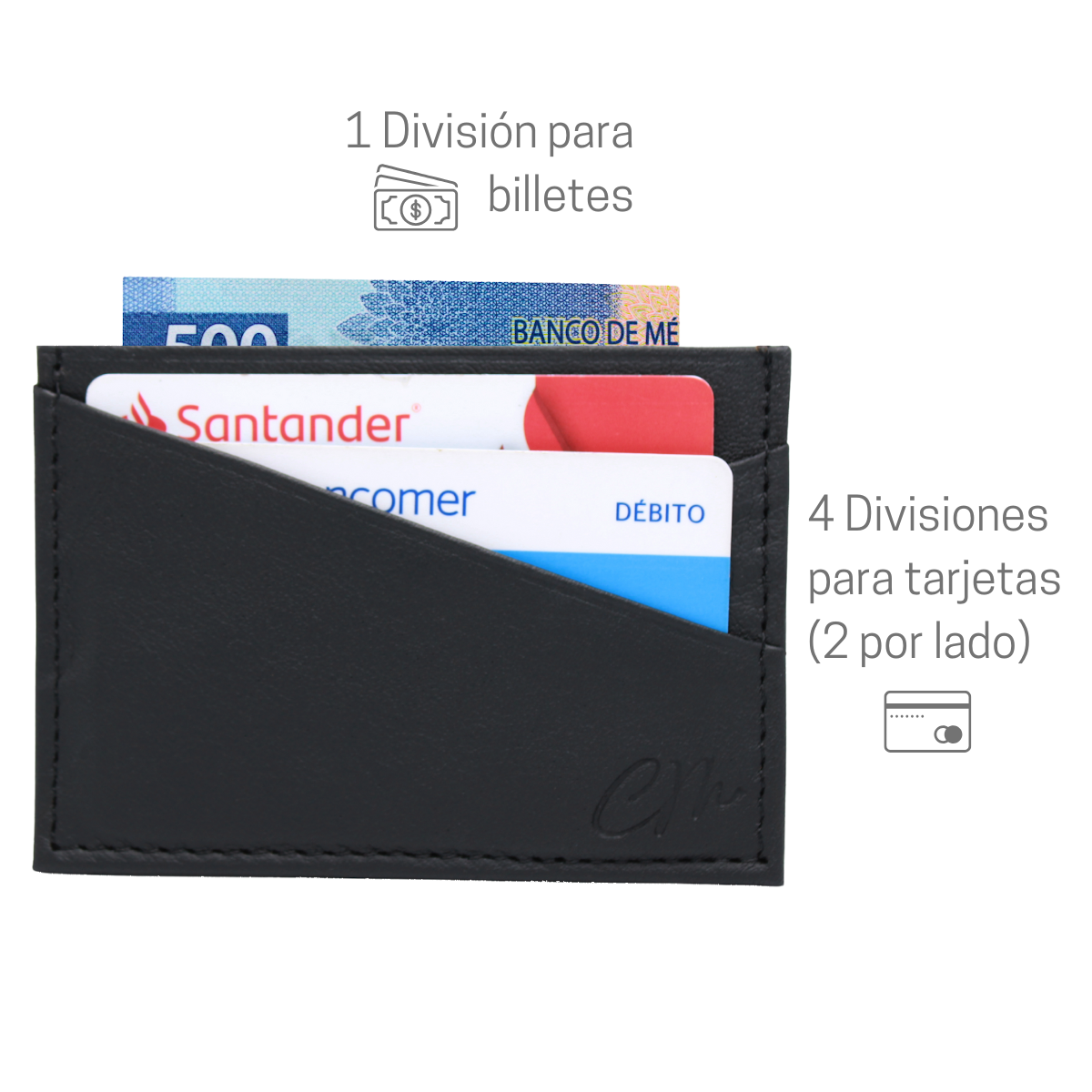 Cartera Tarjetero Piel Genuina Modelo "X" Minimalista Interiores en Piel