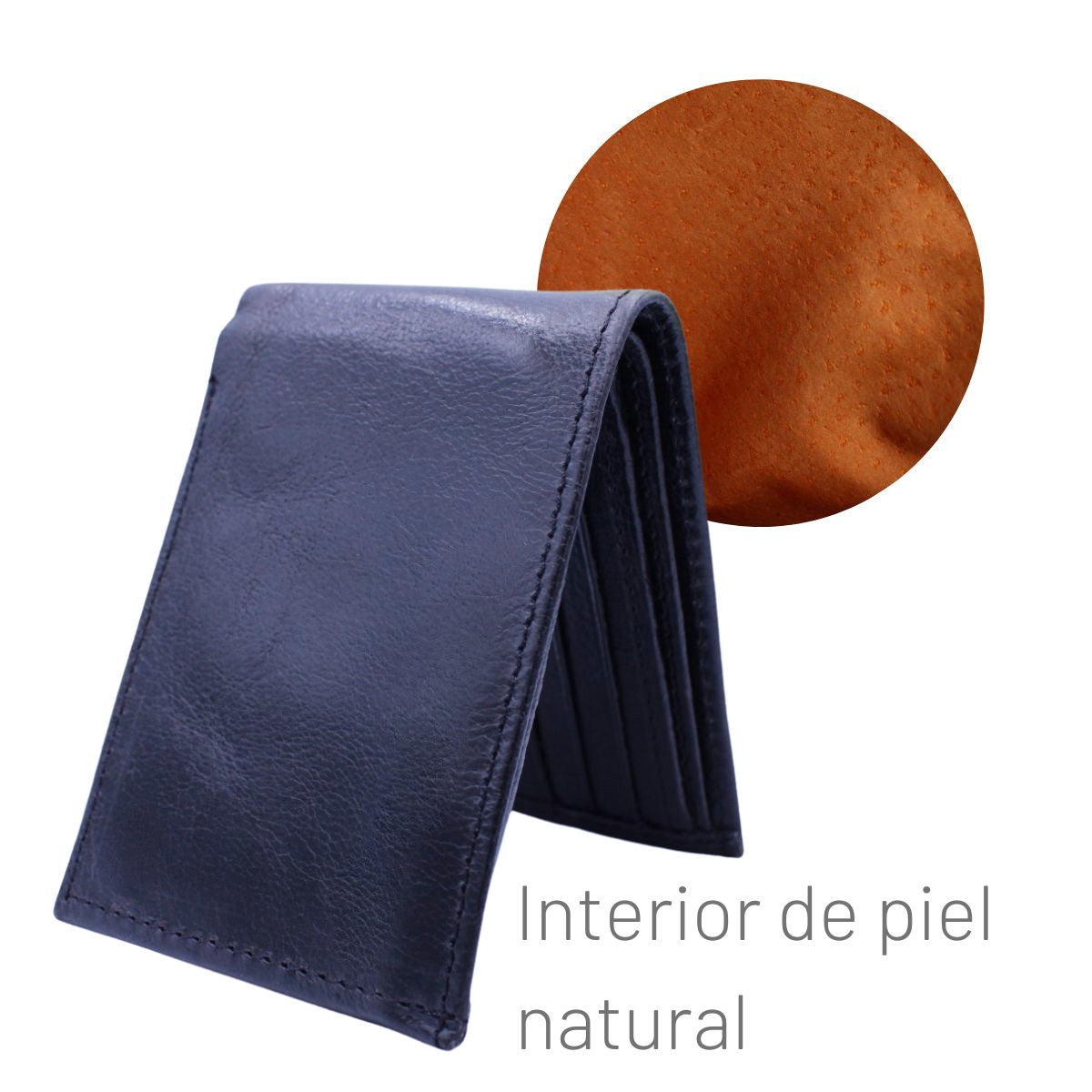 Cartera Hombre Piel Genuina Bifold División Oculta Interiores en Piel