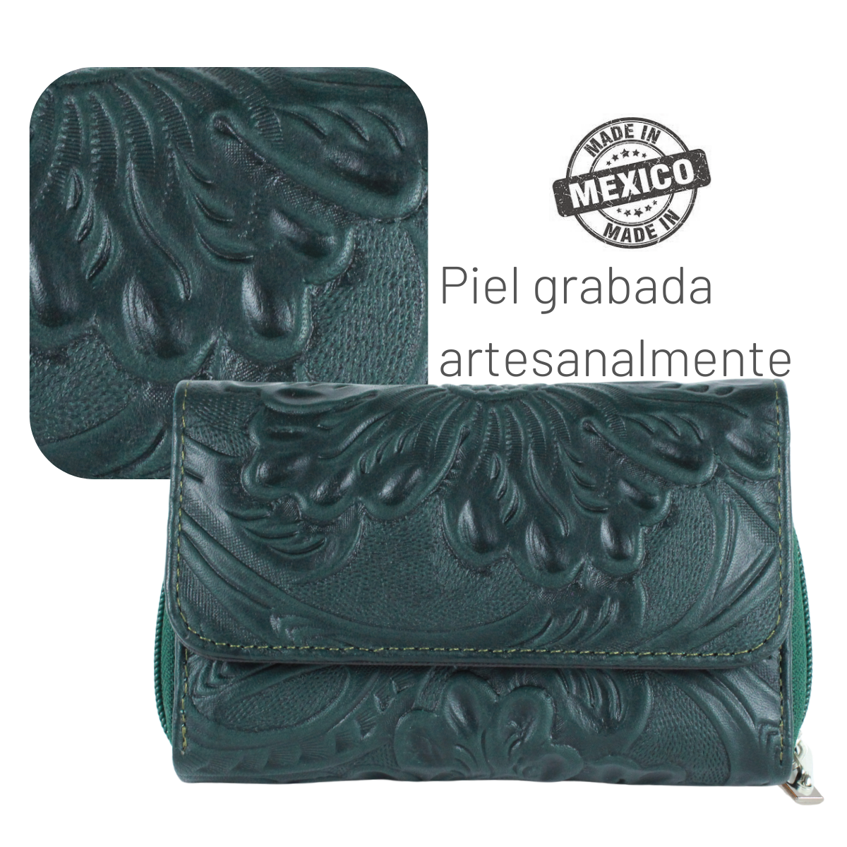 Cartera Mujer Piel Genuina Mediana Monedero Interiores en Sintético