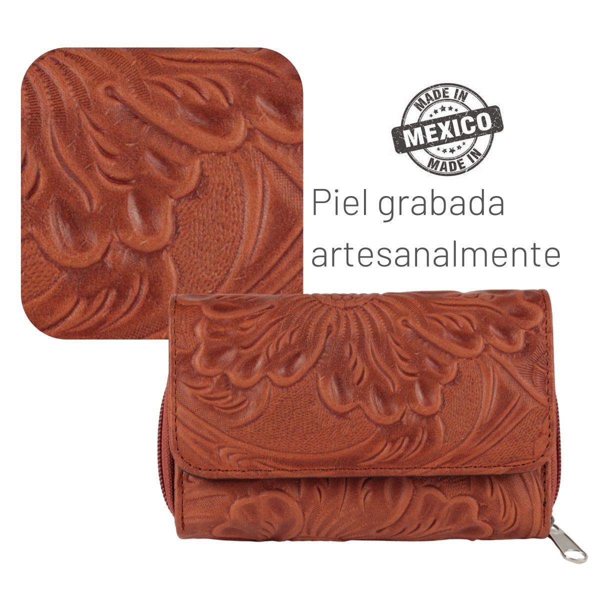 Cartera Mujer Piel Genuina Mediana Monedero Interiores en Sintético