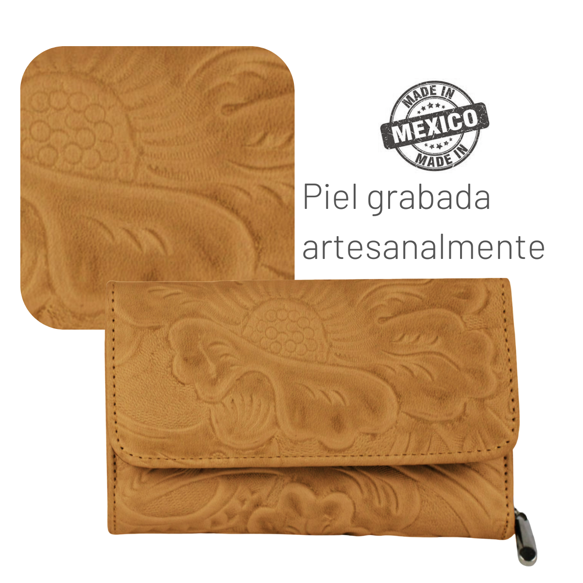 Cartera Mujer Piel Genuina Mediana Monedero Interiores en Sintético