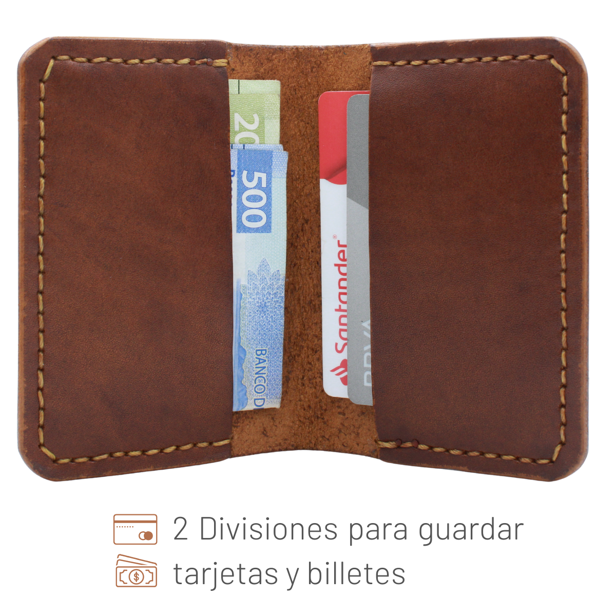 Tarjetero Plegable Cartera Hecho a Mano Piel Genuina Res