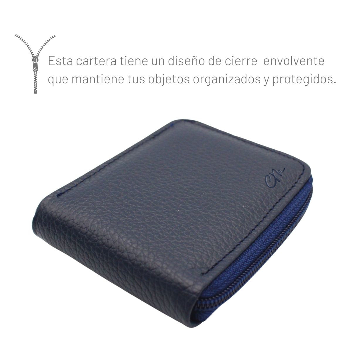 Cartera Hombre Piel Genuina Cierre Seguro Monedas Interiores en Tela