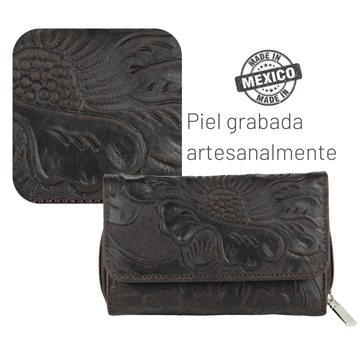 Cartera Mujer Piel Genuina Mediana Monedero Interiores en Sintético