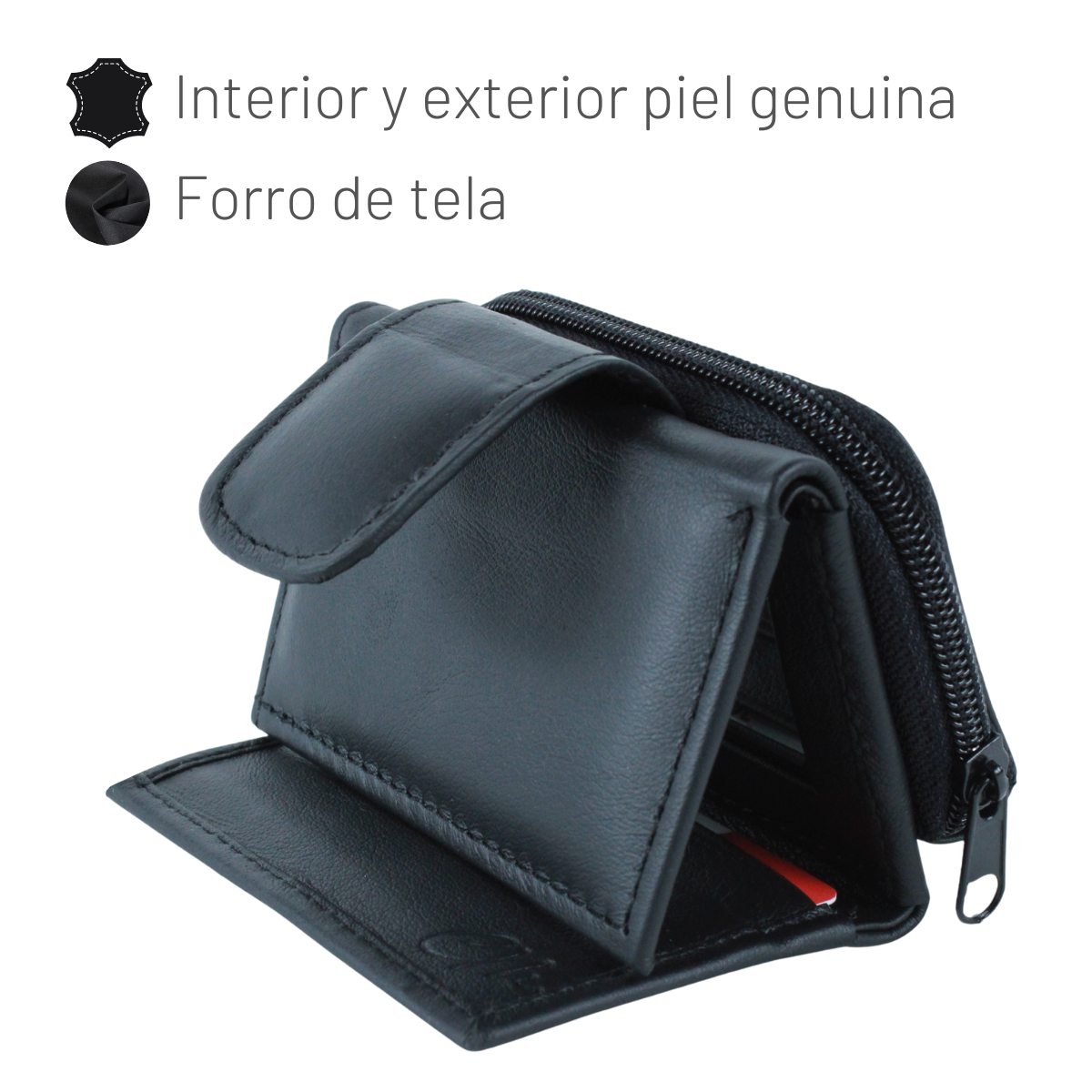 Cartera Mujer Piel Genuina Chica Monedero Interiores en Tela