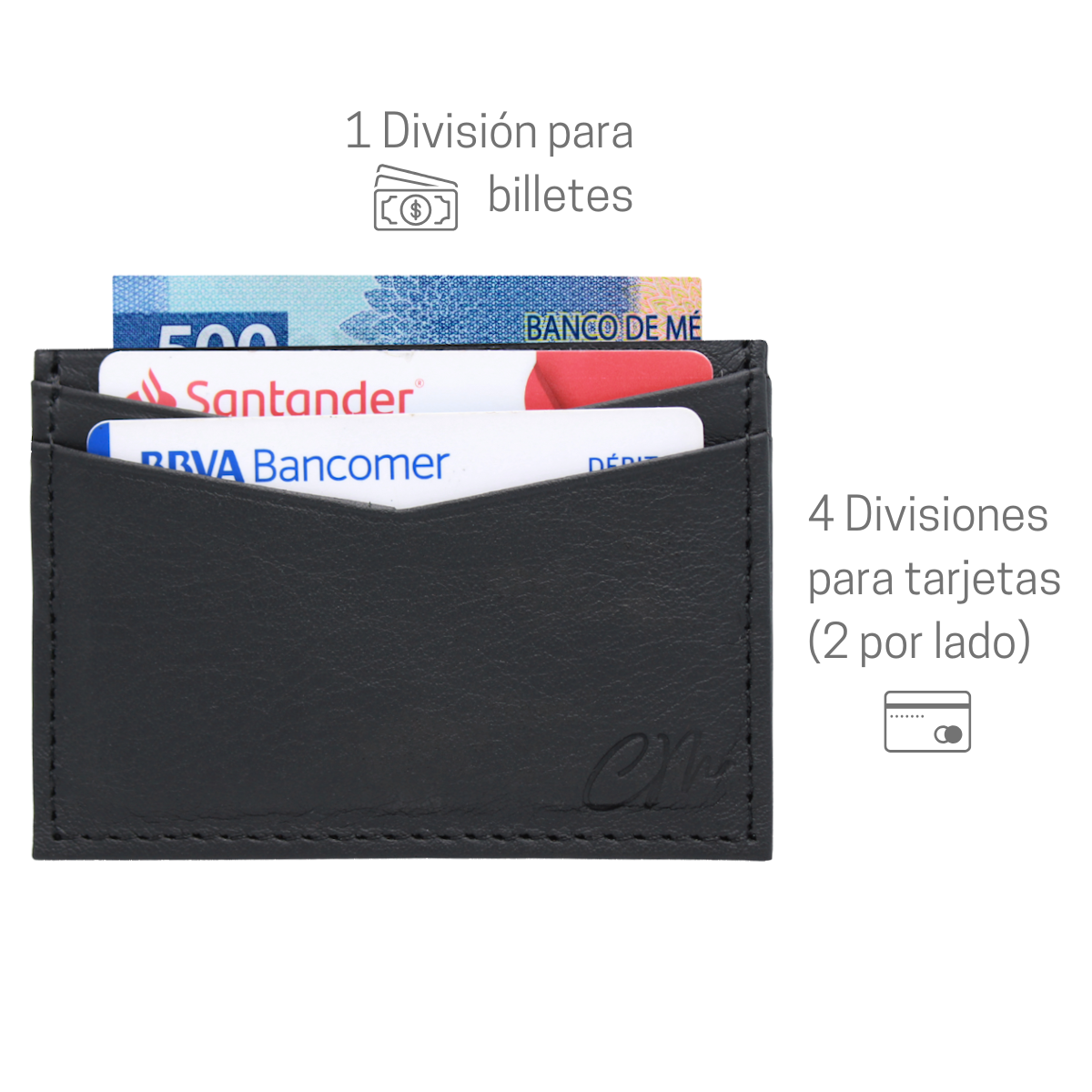Cartera Tarjetero Piel Genuina Modelo "V" Minimalista Interiores en Piel