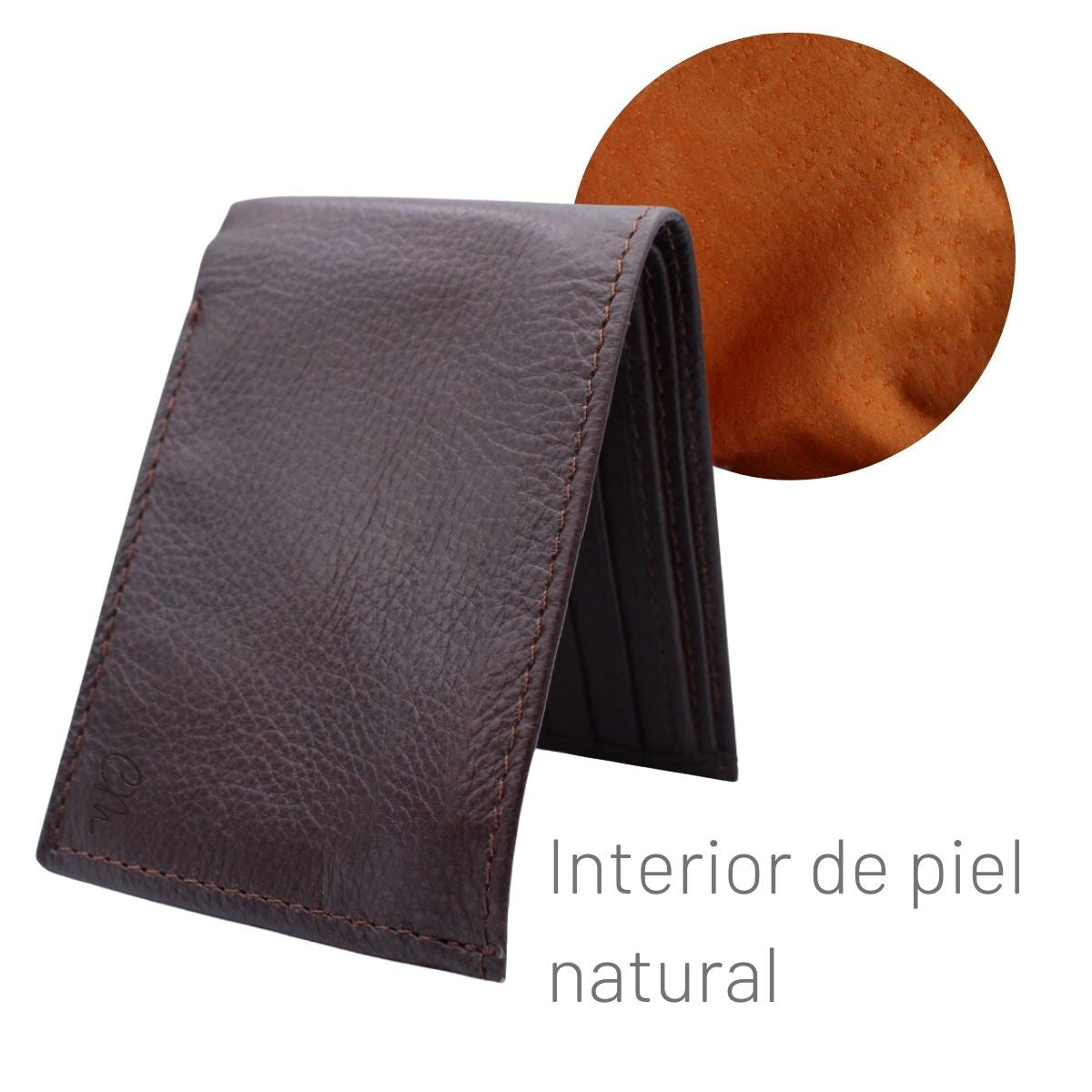Cartera Hombre Piel Genuina Bifold División Oculta Interiores en Piel